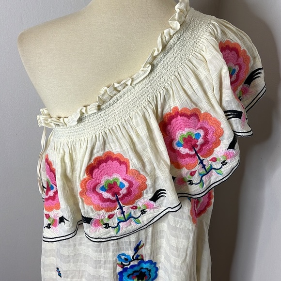ANTHROPOLOGIE White Floral Embroidered Pullover One Shoulder Maxi Dress M - Picture 10 of 12